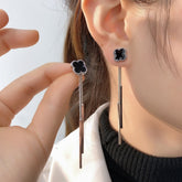 Four leaf clover tassels stud earrings