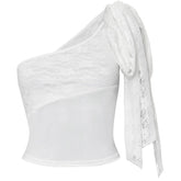 One shoulder lace knotted crop top