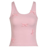U neck bowknot ribbed backless tank top