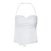 Halter cowl neck backless self tie solid top
