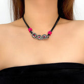 PU leather button contrast necklace