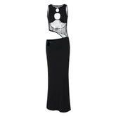 Sleeveless hollow out mesh cut out maxi dress