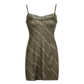 Print lace hem slit cami mini dress