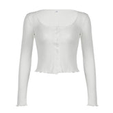Long sleeve u neck button textured top