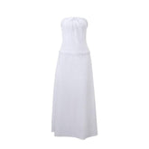 Ruffle bowknot smocked zip-up backless solid tube midi skirt set-final-sale