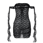 Off shoulder ruffle lace bowknot see through mini dress-final-sale