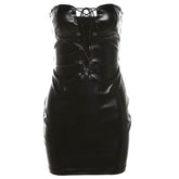 PU leather lace up backless mini dress