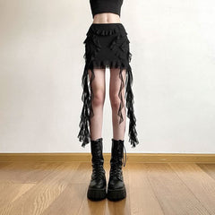Ruffle mesh solid mini skirt