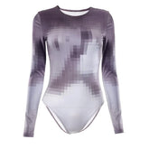 Mosaic print long sleeve crewneck contrast bodysuit-final-sale