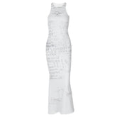 Sleeveless crewneck print maxi dress