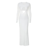 Long sleeve hollow out ruched cut out maxi dress