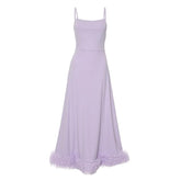 U neck ruffle backless cami maxi dress