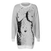 Knitted long sleeve body print contrast top-final-sale