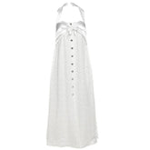 Halter bowknot button flower pattern slit midi dress