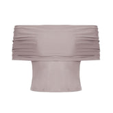 Short sleeve cowl neck ruched solid 2-way top