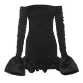 Off shoulder long sleeve ruched mini dress