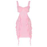 Sweetheart neck ruffle hollow out cami cut out mini dress