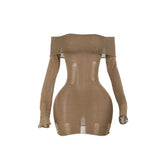 Long sleeve off shoulder knitted mini dress