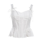 Corset bowknot ruffle zip-up cami top