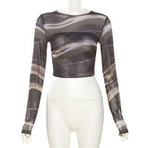 Long sleeve crewneck mesh backless crop top-final-sale