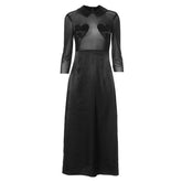 Turnover collar long sleeve sweetheart pattern mesh maxi dress