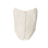 Zip-up backless corset raw hem tube top