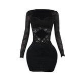 Long sleeve hollow out lace zip-up cut out mini dress