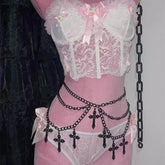 Cross decor metal chain waist chain