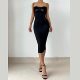 Sweetheart neck mesh patchwork cami midi dress