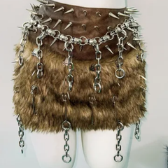 Fluffy o ring rivet applique tube mini skirt set