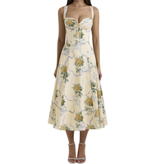 Flower print drawstring cami maxi dress