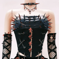 Metal chain rivet applique hollow out tube cut out top