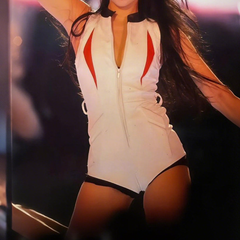 Zip-up sleeveless contrast bodysuit