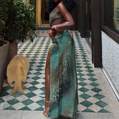 Deep v neck high slit contrast maxi dress