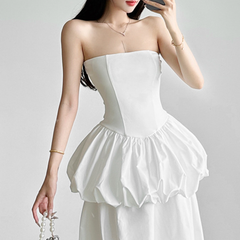 Ruched backless solid tube mini dress