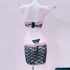 Lace bowknot ruffle backless cami mini skirt set