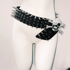 Skull applique rivet PU leather belt top