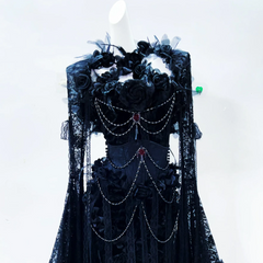Long sleeve lace beaded flower applique corset maxi dress
