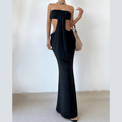 Hollow out ruched solid cut out maxi dress