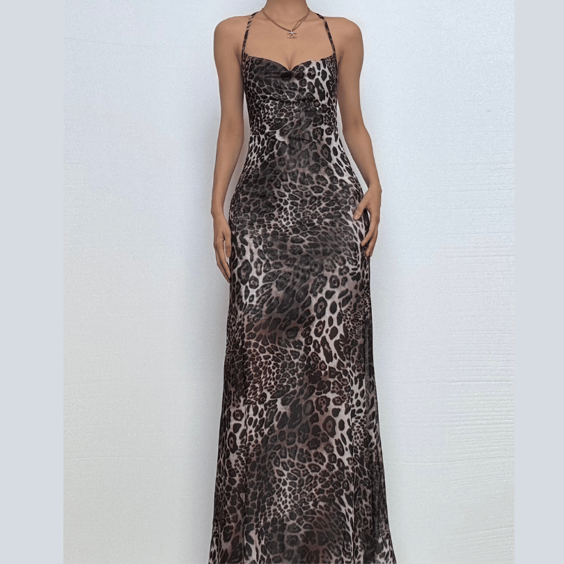Halter leopard print maxi dress-final-sale