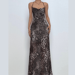 Halter leopard print maxi dress-final-sale