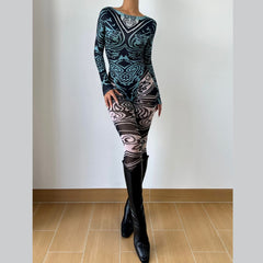 Long sleeve round neck print button pant set