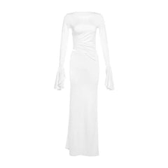 Long flared sleeve ruched maxi skirt set