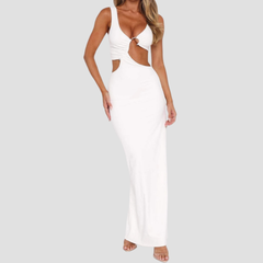 V neck hollow out o ring slit cut out maxi dress