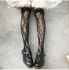 Sheer lace thigh high stockings socks