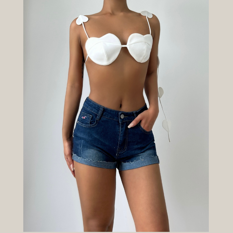 Sweetheart pattern self tie cami top