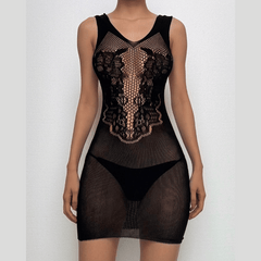 U neck cross back net mini dress