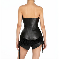 Bowknot PU leather backless tube top