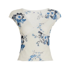 Lace cap sleeve v neck flower print top
