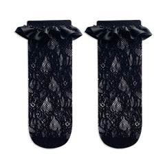 Lace ruffle satin solid long socks
